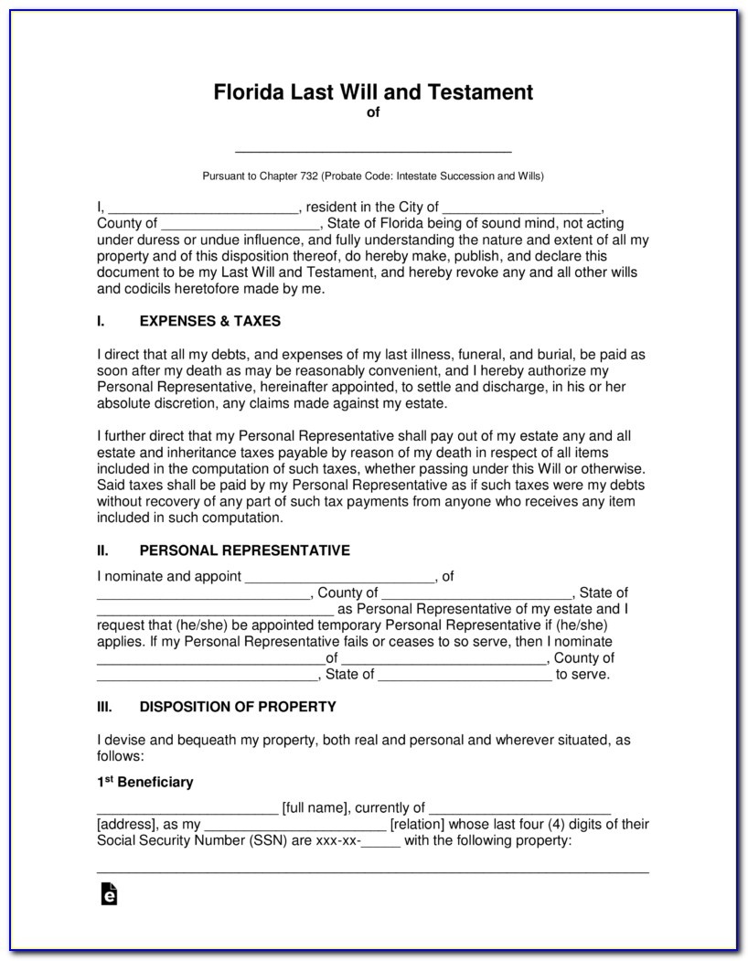 Free Printable Florida Last Will And Testament Form - Form : Resume - Free Printable Florida Last Will And Testament Form