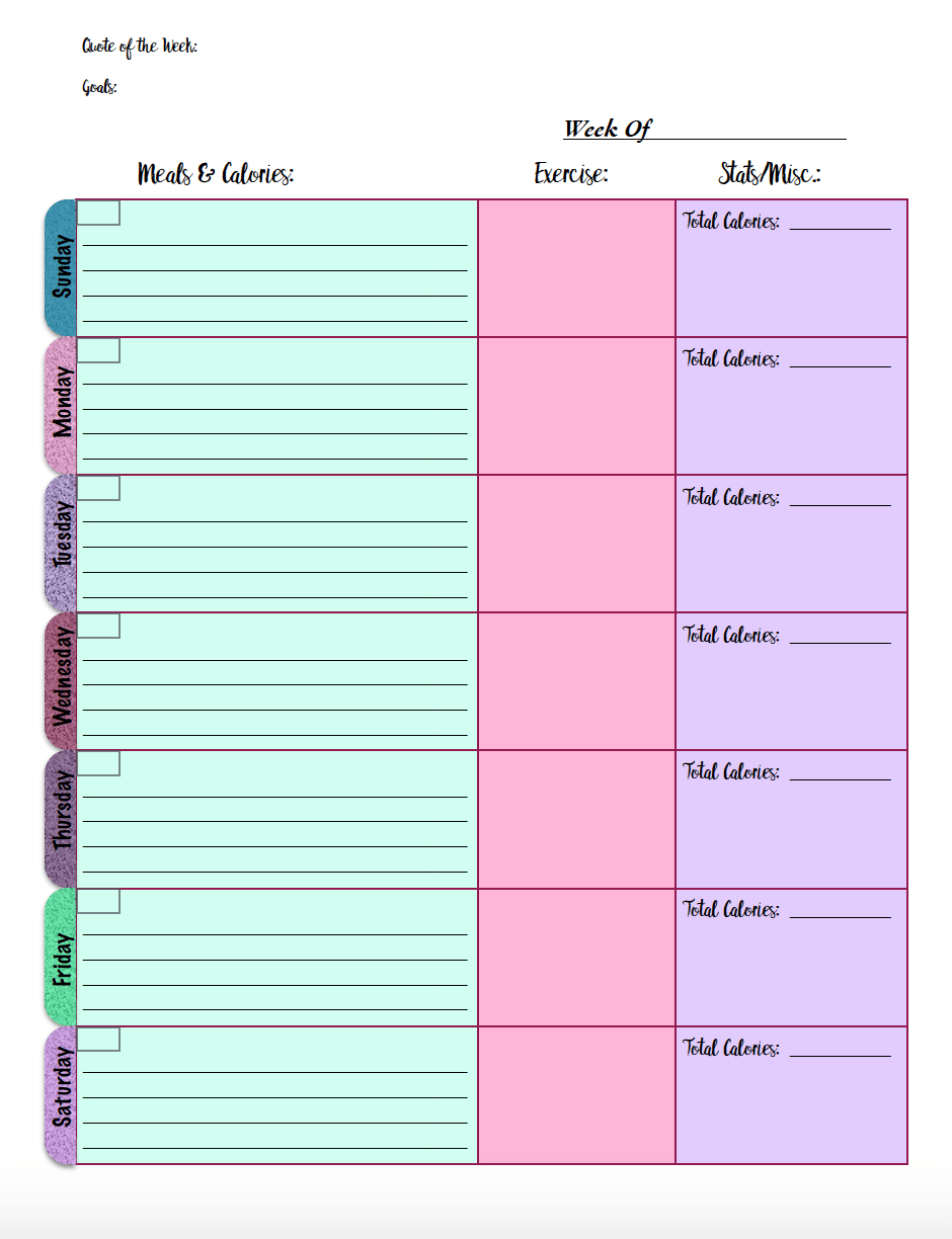 Free Printable Food Journal: 6 Different Designs - Free Printable Calorie Counter Sheet