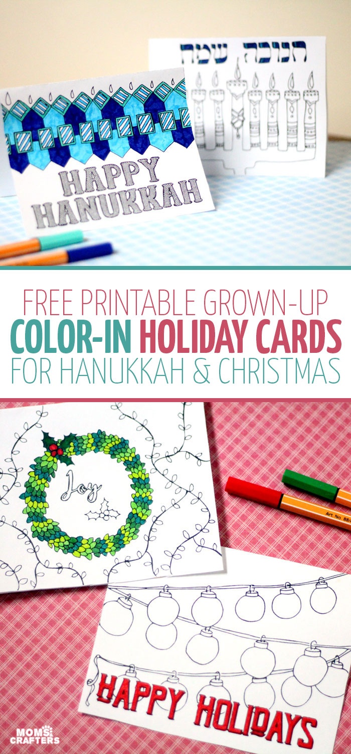 Free Printable Holiday Cards Adult Coloring Pages - Hanukkah + Christmas - Free Printable Happy Holidays Greeting Cards