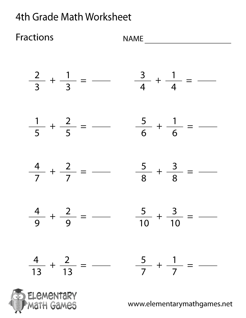 Free Printable Learning Fractions Worksheet For Fourth Grade - Free Printable Fraction Worksheets