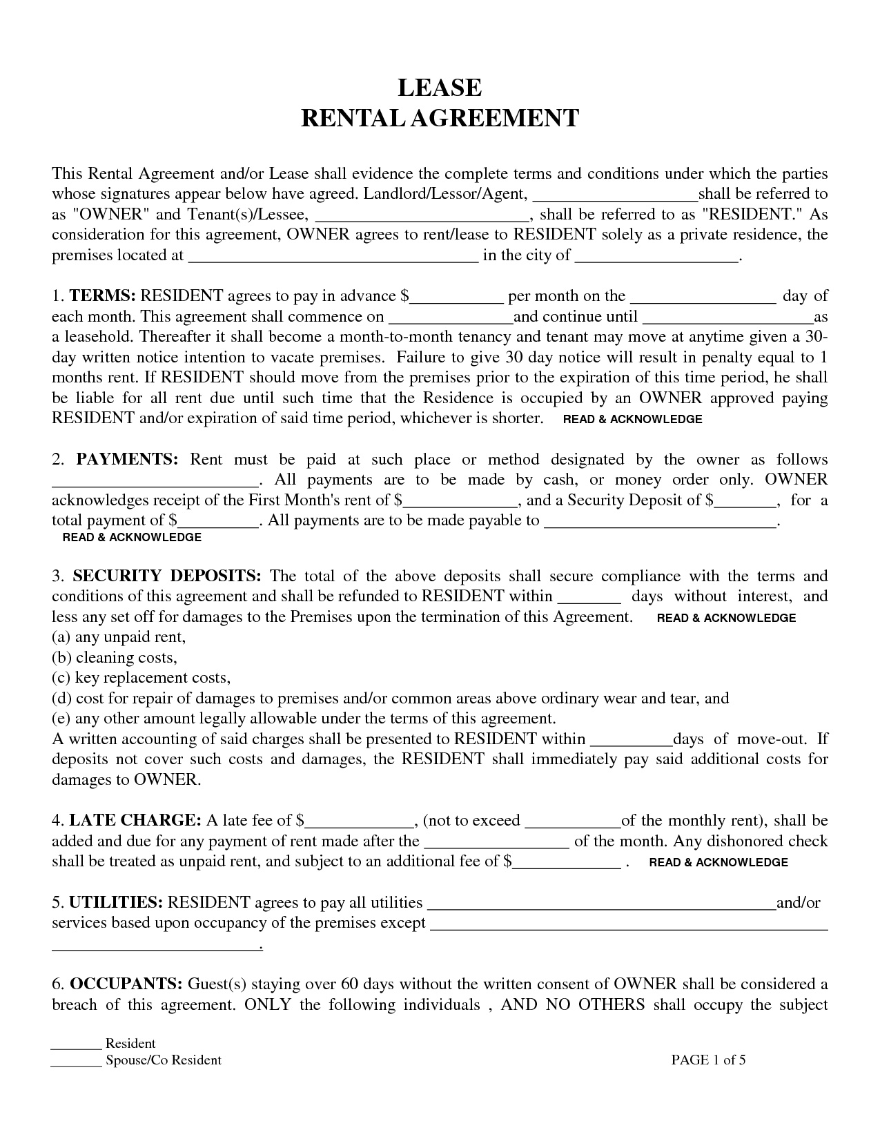 Rental Lease Template Printable Online