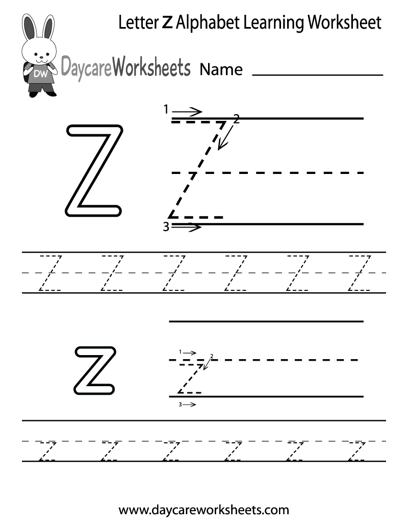 Free Printable Letter Z Alphabet Learning Worksheet For Preschool - Letter Z Worksheets Free Printable