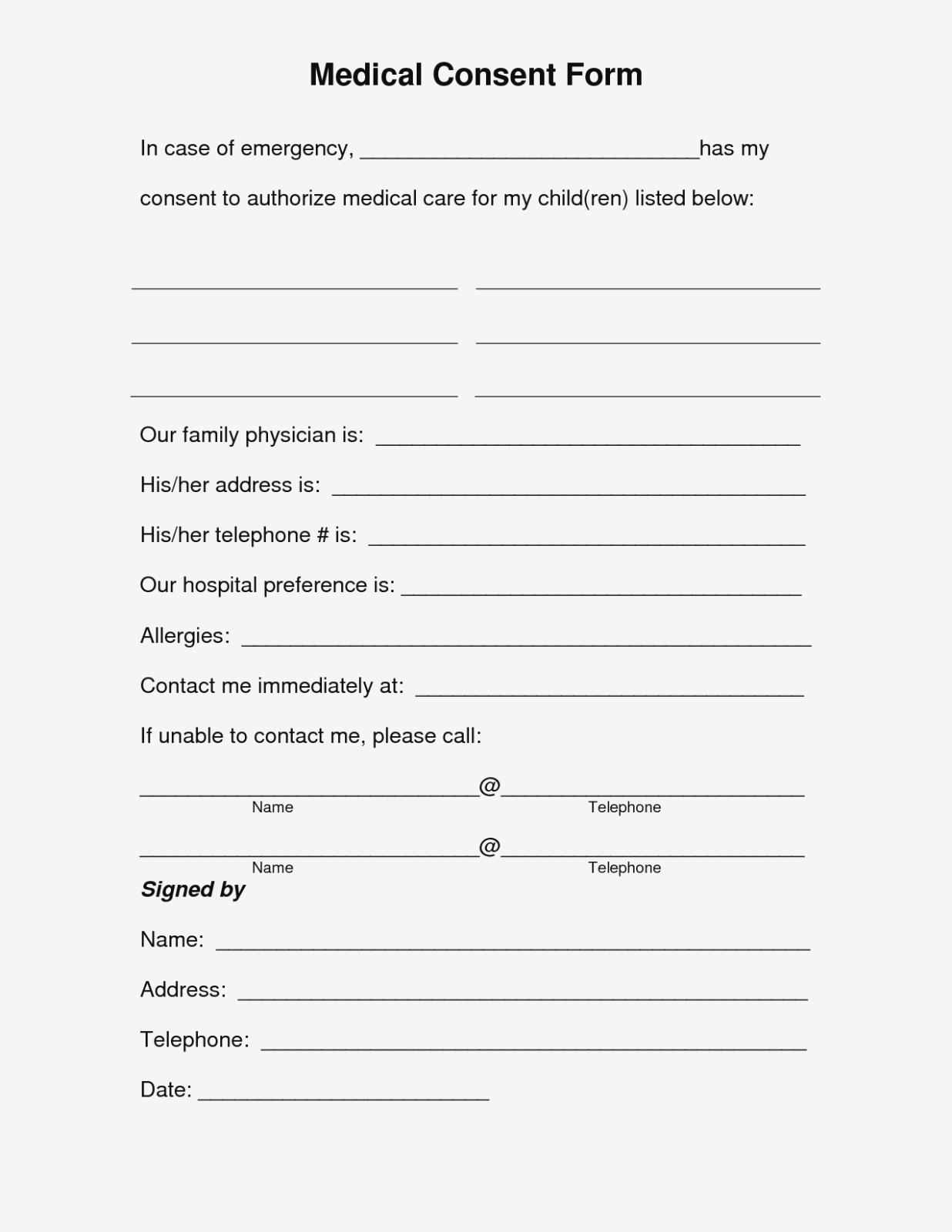 Free Printable Medical Consent Form | Free Medical Consent Form - Free Printable Parenting Plan