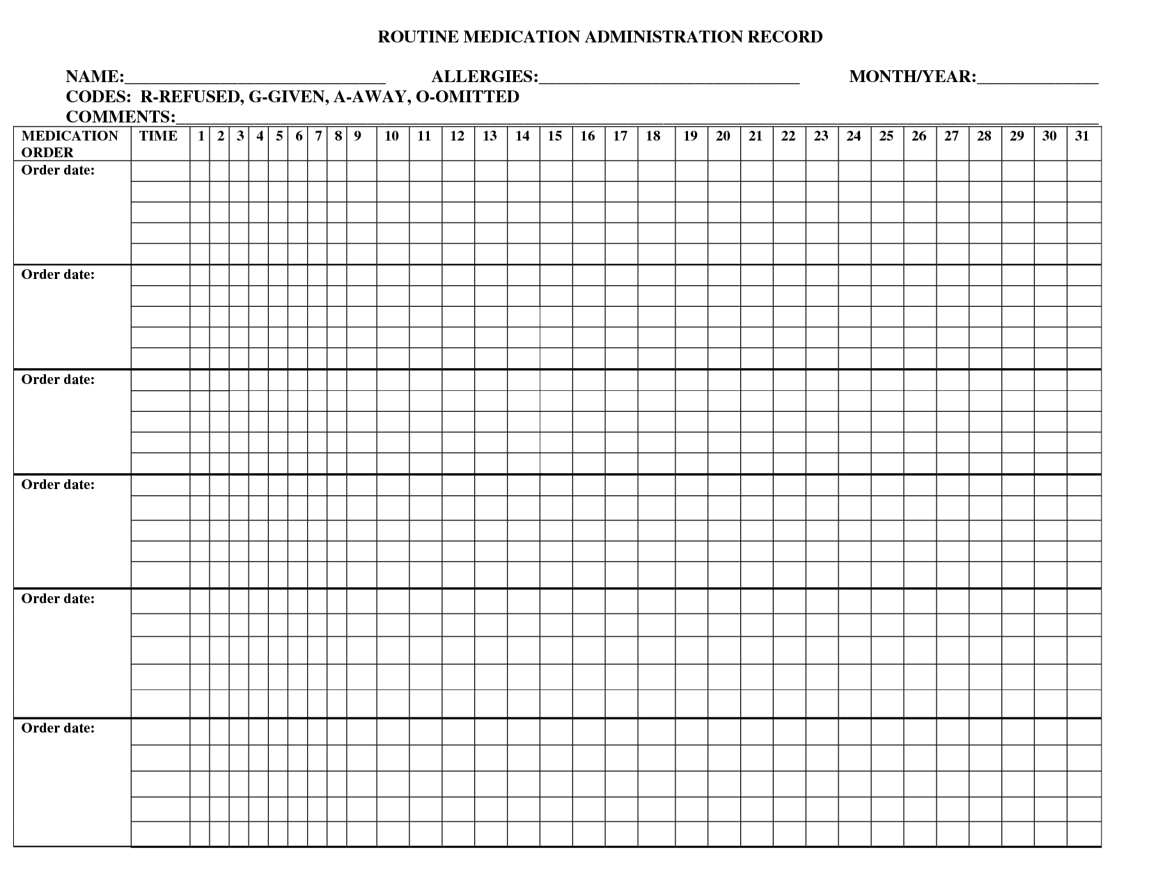 Free Printable Medication Administration Record | Nursing - Medication Chart Printable Free