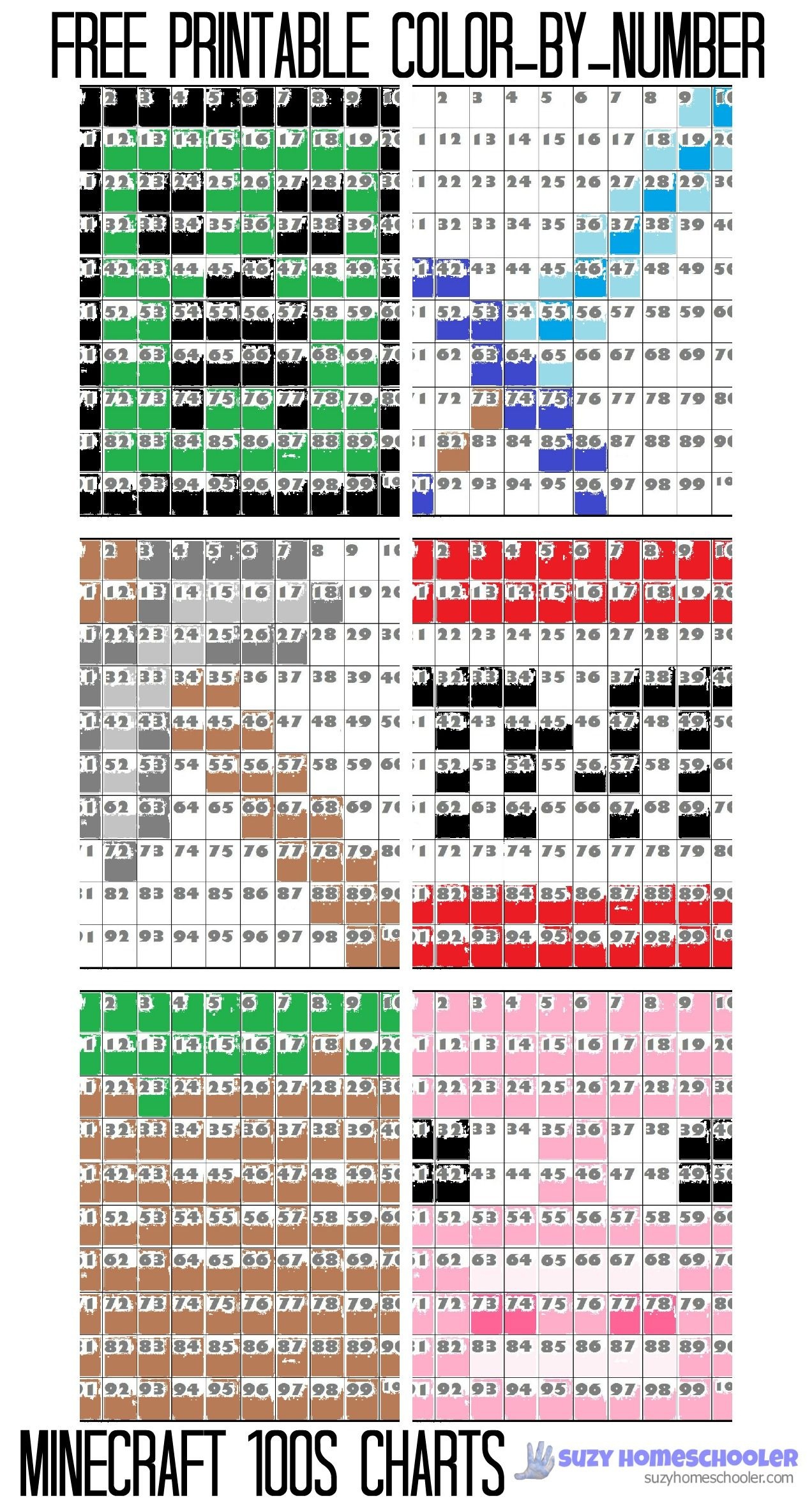 Free Printable Minecraft Color-By-Number 100S Charts | Free - Free Printable Minecraft Activity Pages