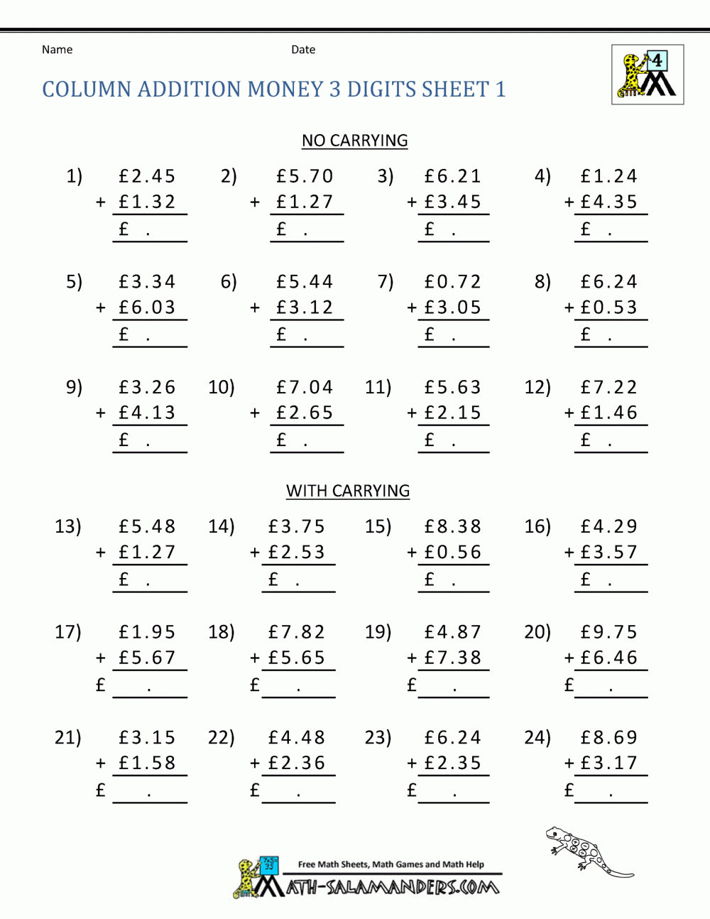 Free Printable Money Worksheets (£) - Free Printable Worksheets