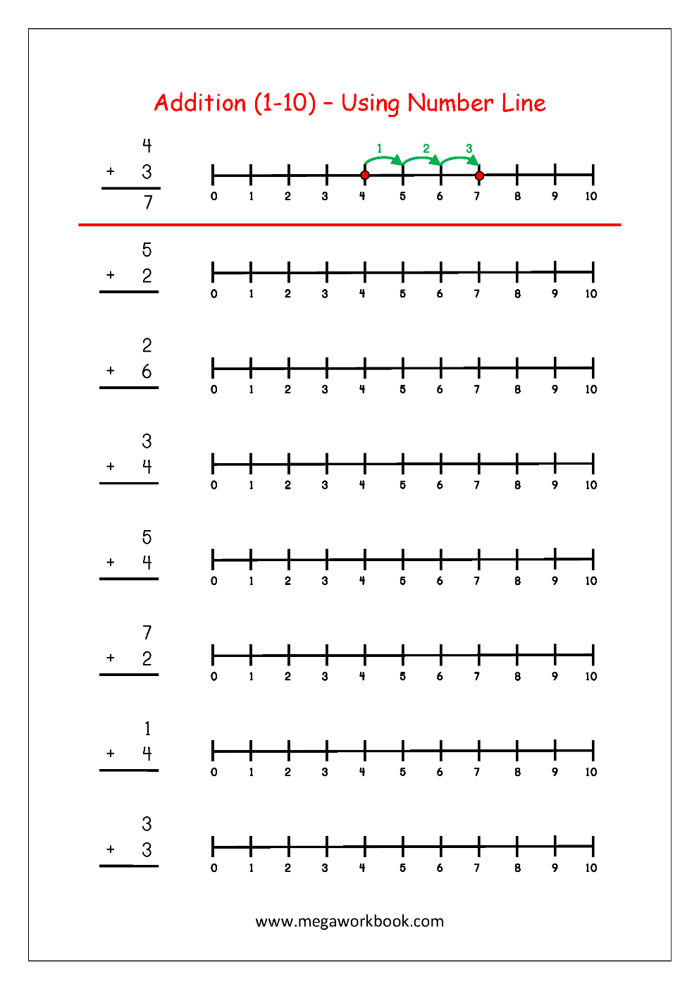 Free Printable Number Addition Worksheets (1-10) For Kindergarten - Free Printable Number Line