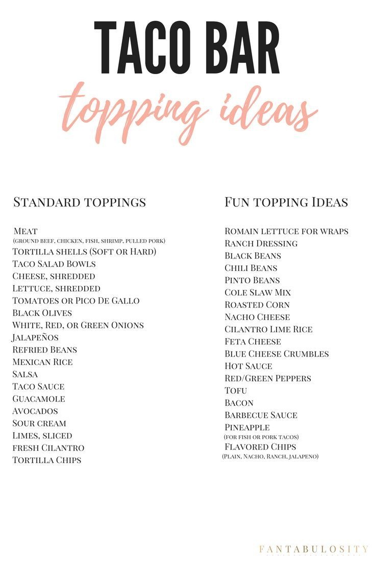 Printable Taco Bar Potluck Sign Up Sheet