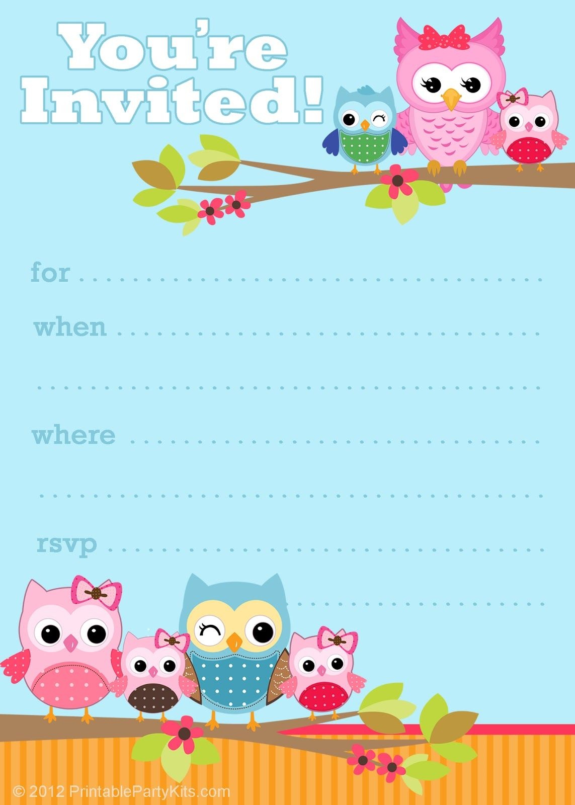 Free Printable Owl Invitations From Printablepartyinvitations - Free Printable Invitations