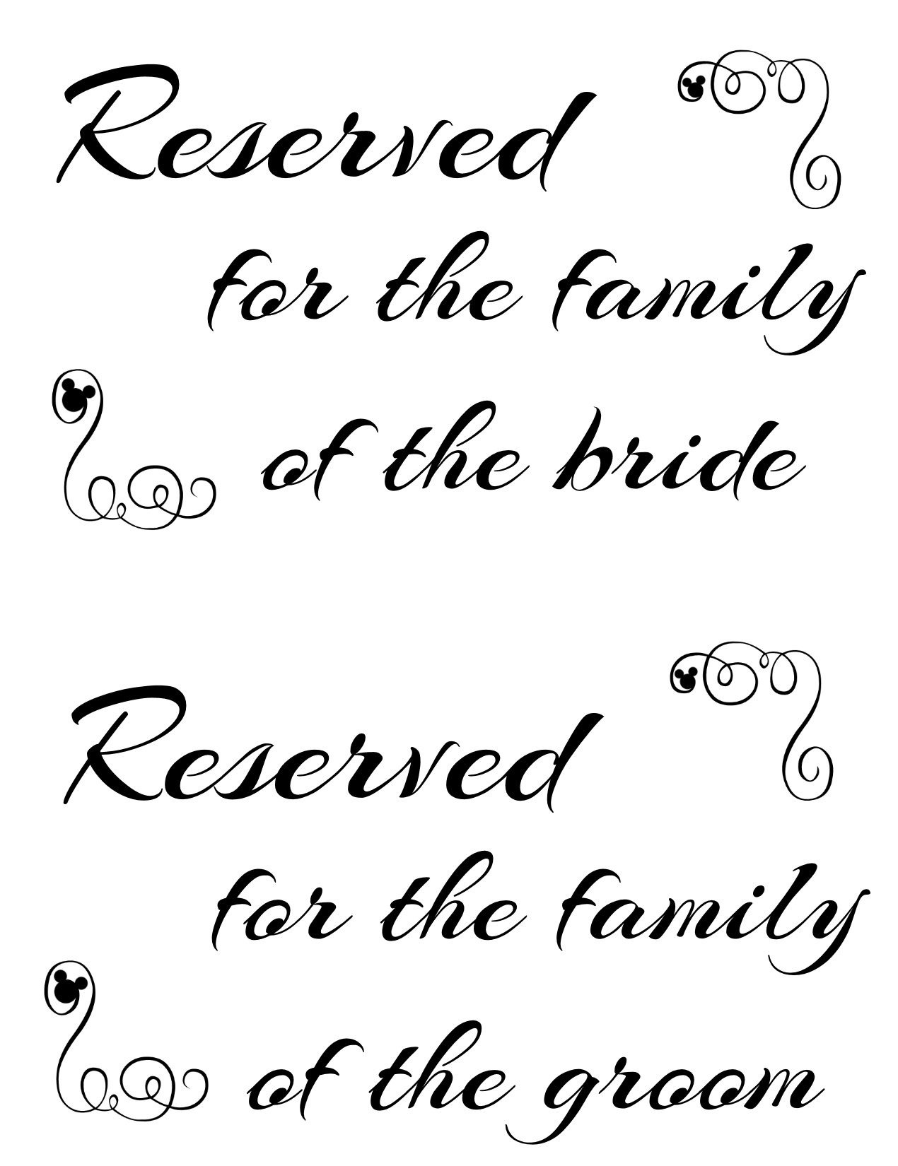 Free Printable Reserved Seating Signs For Your Wedding Ceremony - Free Printable Reserved Table Signs