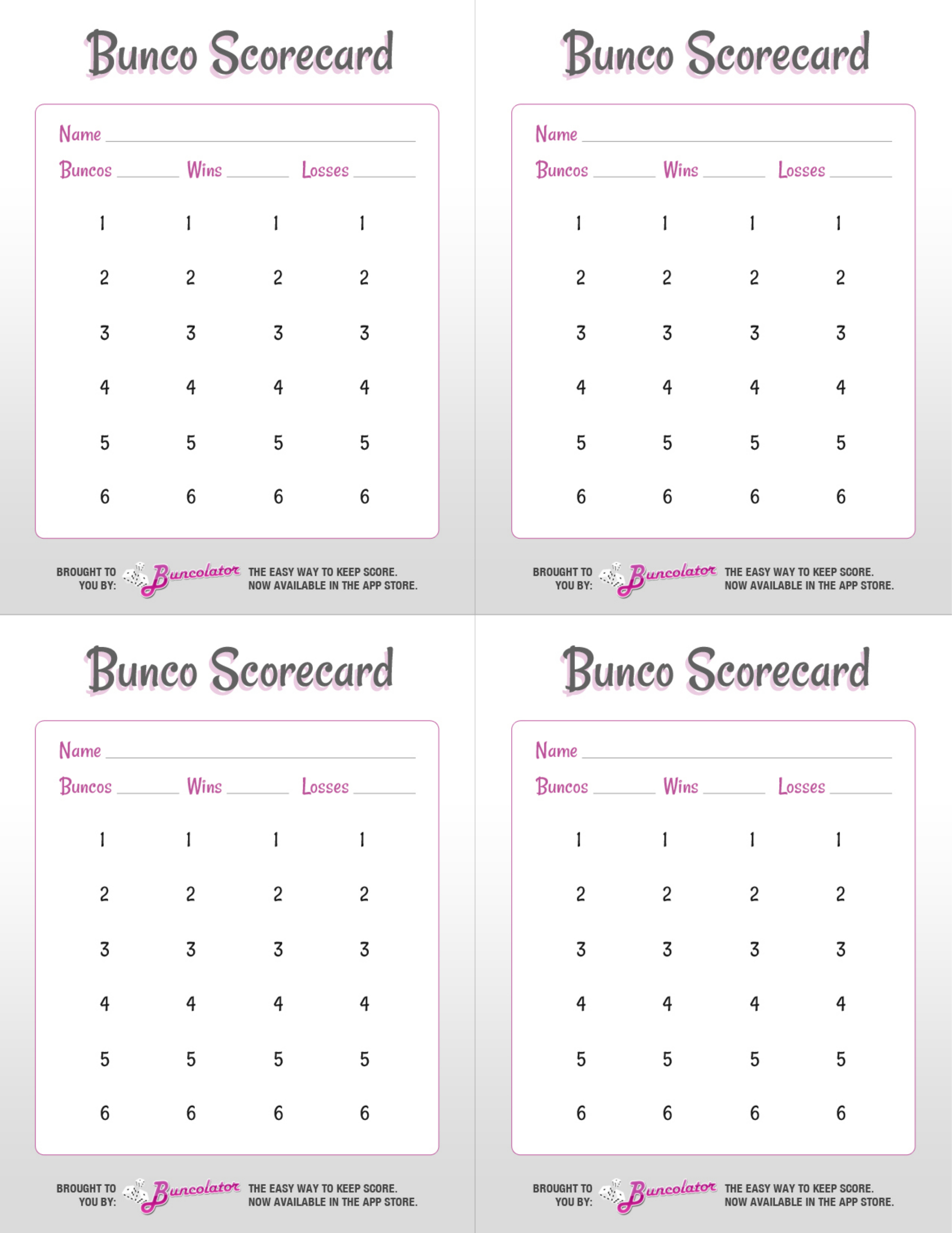 Free Printable Bunco Score Sheets Pdf