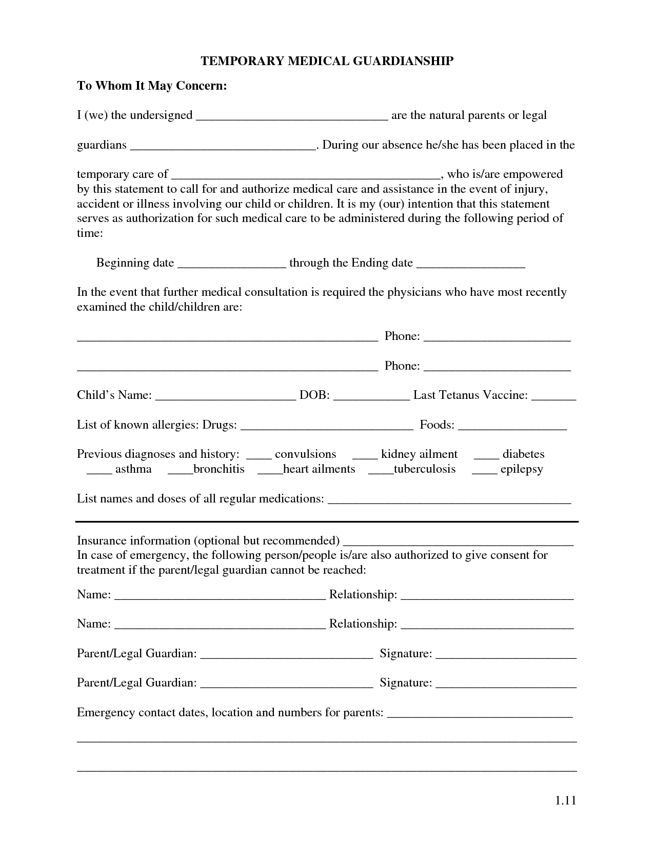 Free Printable Temporary Guardianship Forms | Forms | Child Custody - Free Printable Temporary Guardianship Form