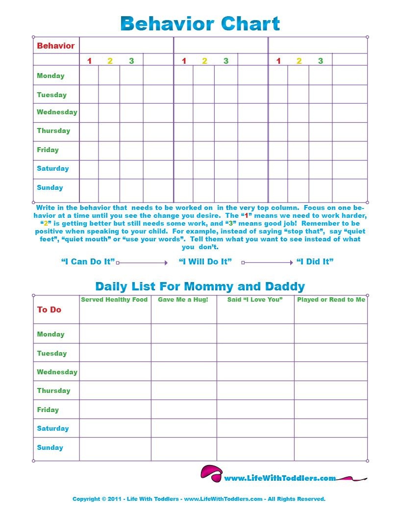 Free Printable Toddler Behavior Chart For 1, 2, 3, 4 And 5 Year Olds - Free Printable Reward Charts For 2 Year Olds