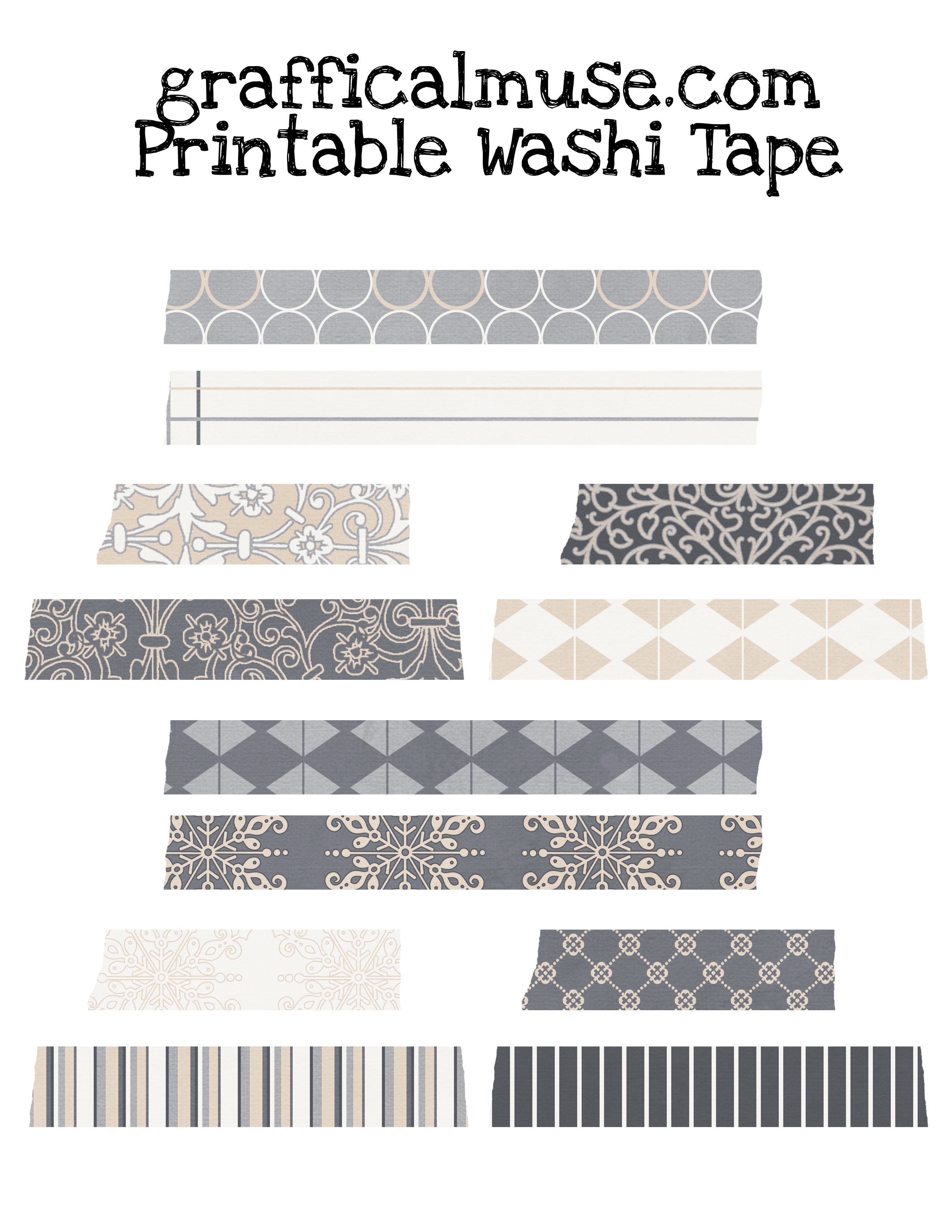 Free Printable Washi Tape - Neutral Patterns - The Graffical Muse - Free Printable Washi Tape