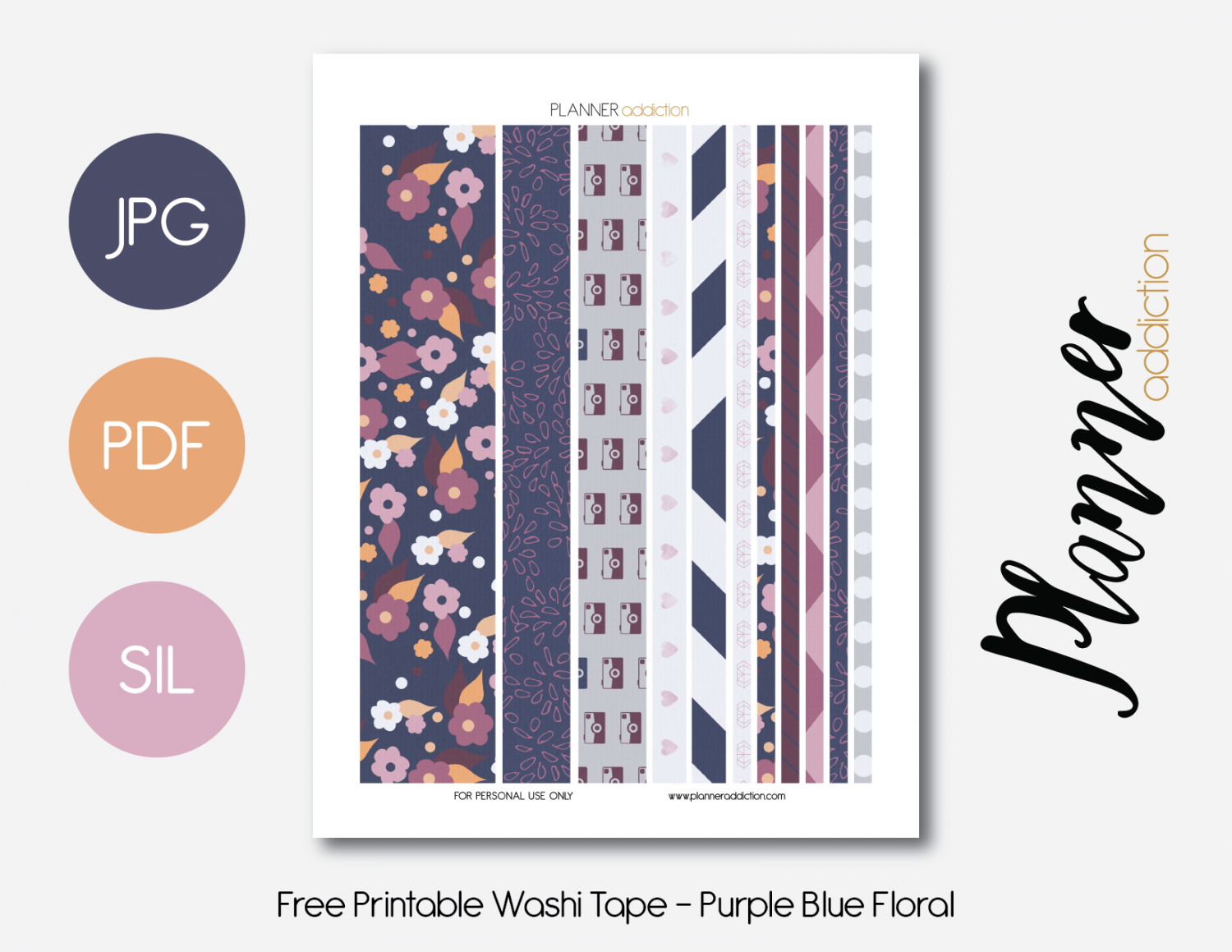 Free Printable Washi Tape - Purple Blue Floral | Planner | Washi - Free Printable Washi Tape