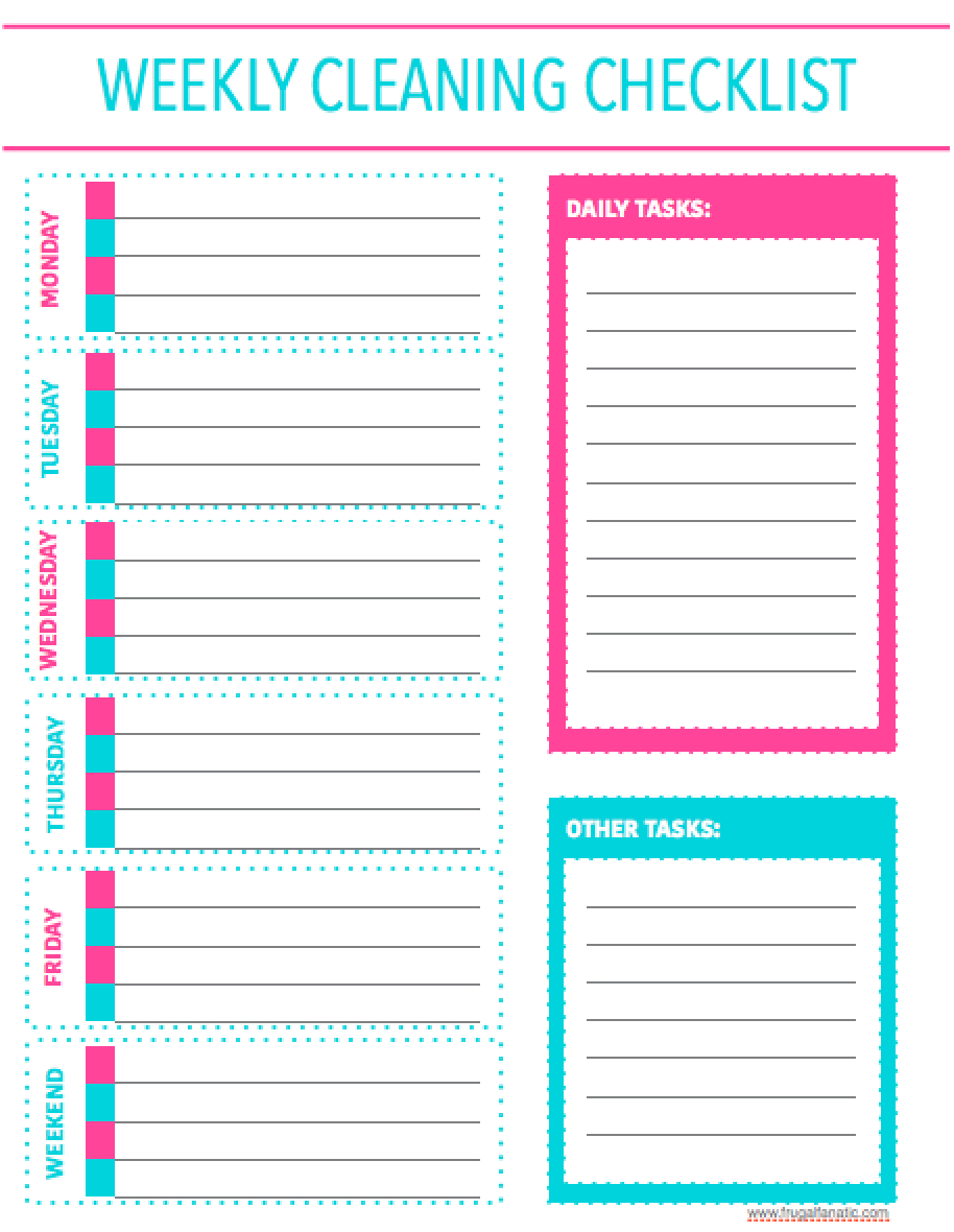 Free Printable Weekly Cleaning Checklist - Sarah Titus - Free Printable Checklist
