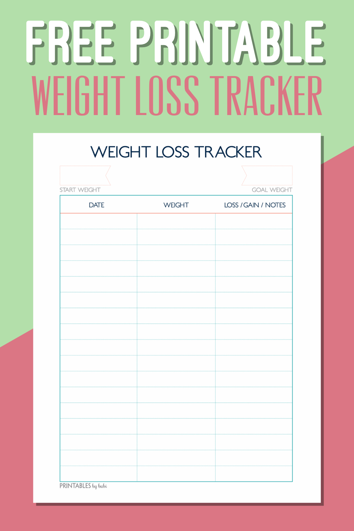 weight loss goal tracker excel