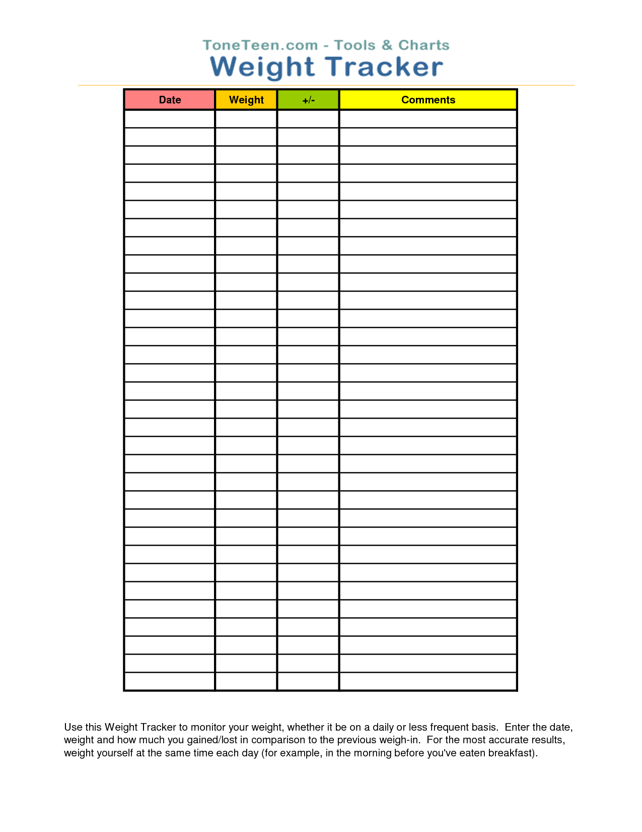 Weight Tracking Chart Free Printable Worksheet Smart And Savvy Mom 