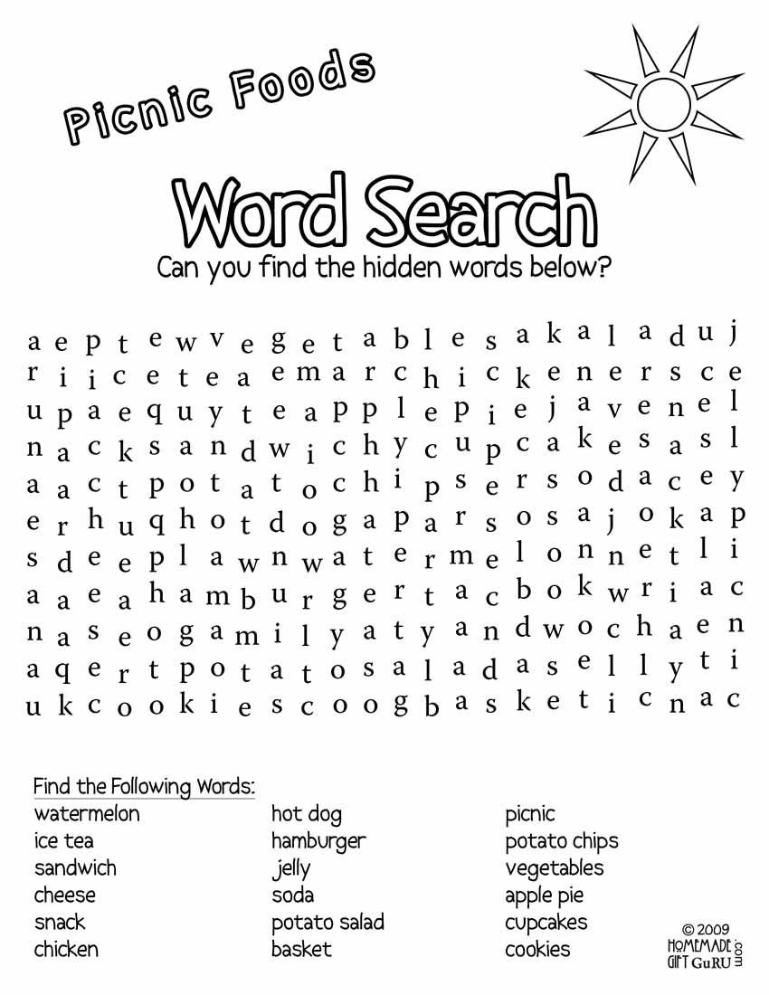 Free Printable Word Search: Picnic Foods | Kids Activities - Free Printable Word Puzzles