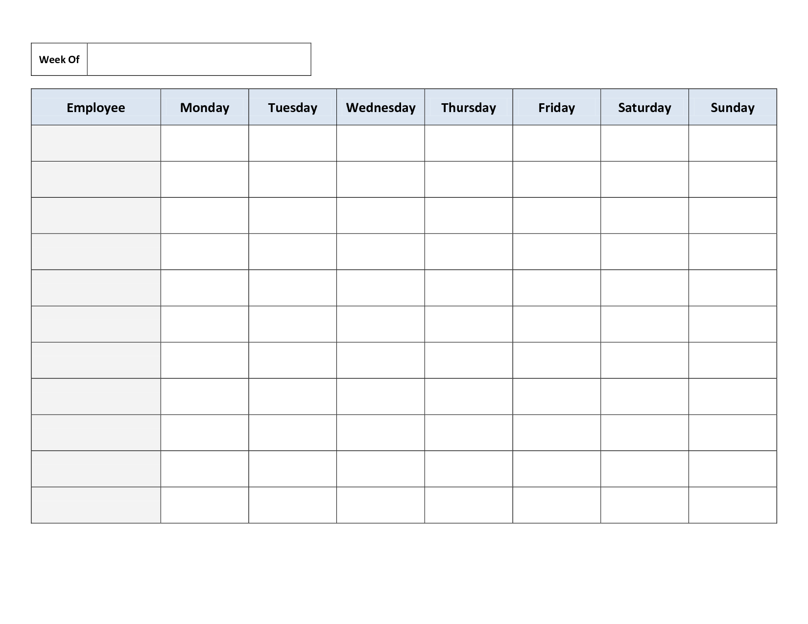 weekly work schedule template word