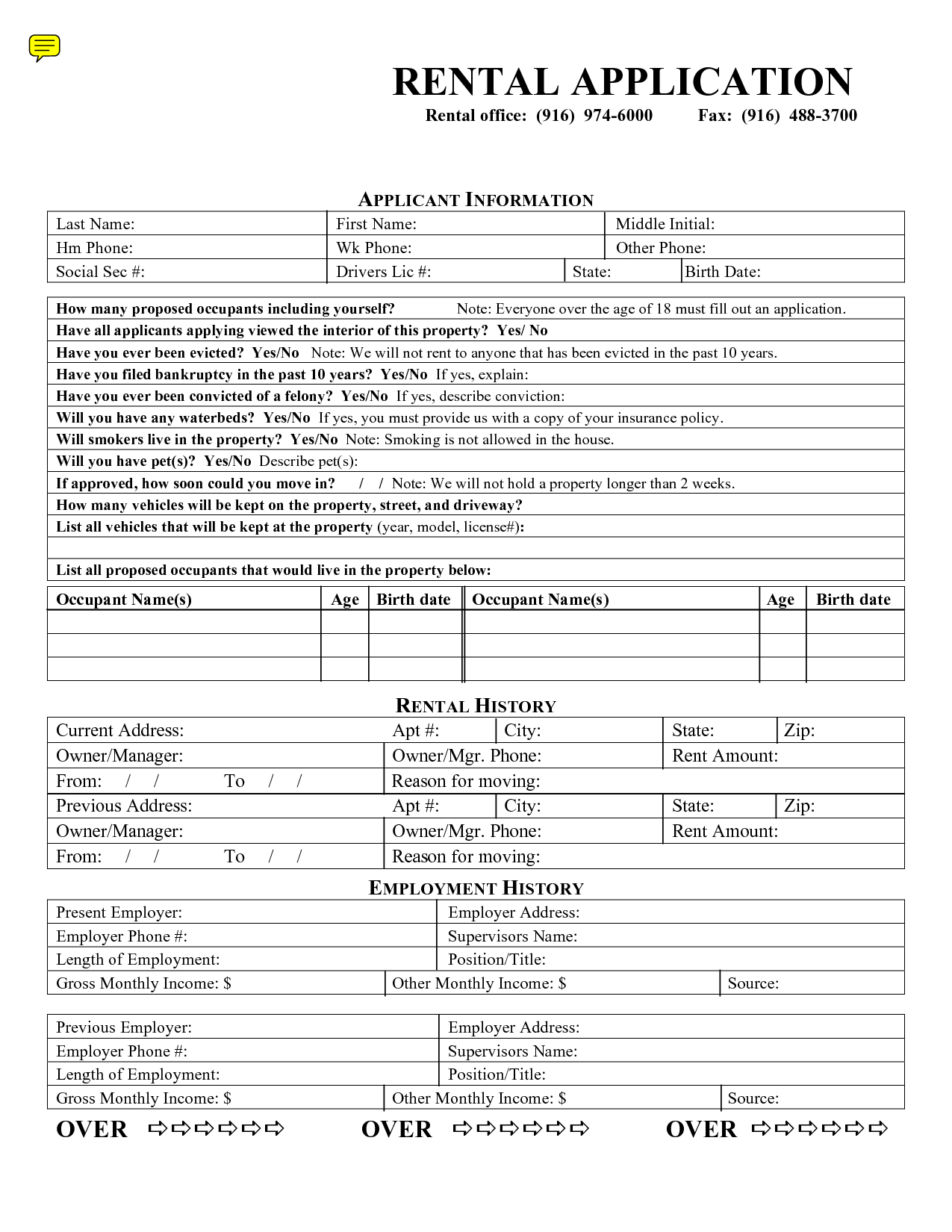 free printable rental application florida