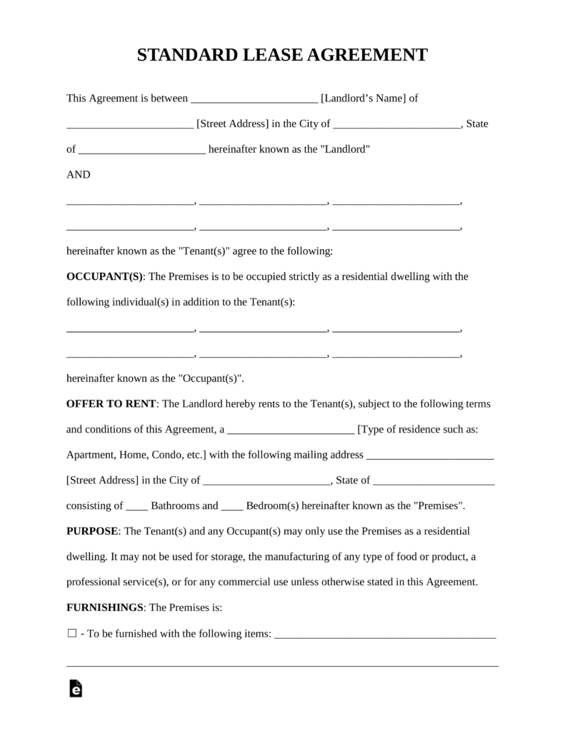 Free Blank Rental Agreements Printable