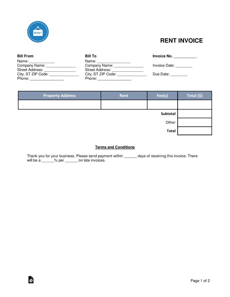 Free Rental (Monthly Rent) Invoice Template - Word | Pdf | Eforms