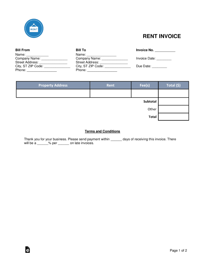 Free Rental (Monthly Rent) Invoice Template - Word | Pdf | Eforms - Free Printable Rent Ledger