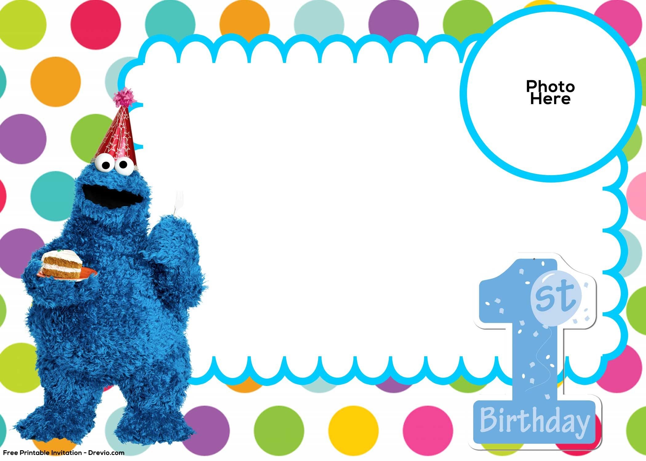 Free Sesame Street 1St Birthday Invitation | Free Printable - Free Printable Cookie Monster Birthday Invitations