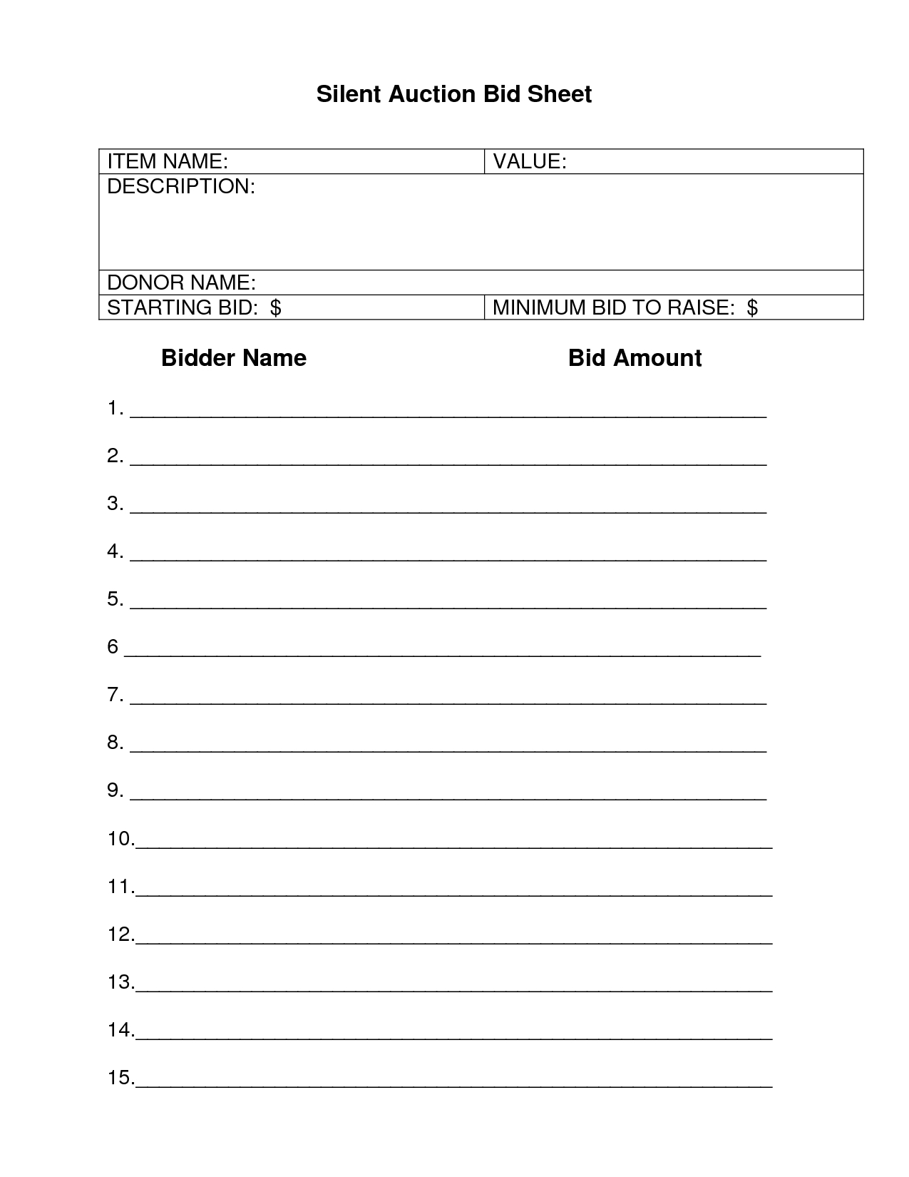 Free Printable Silent Auction Bid Sheets Free Printable