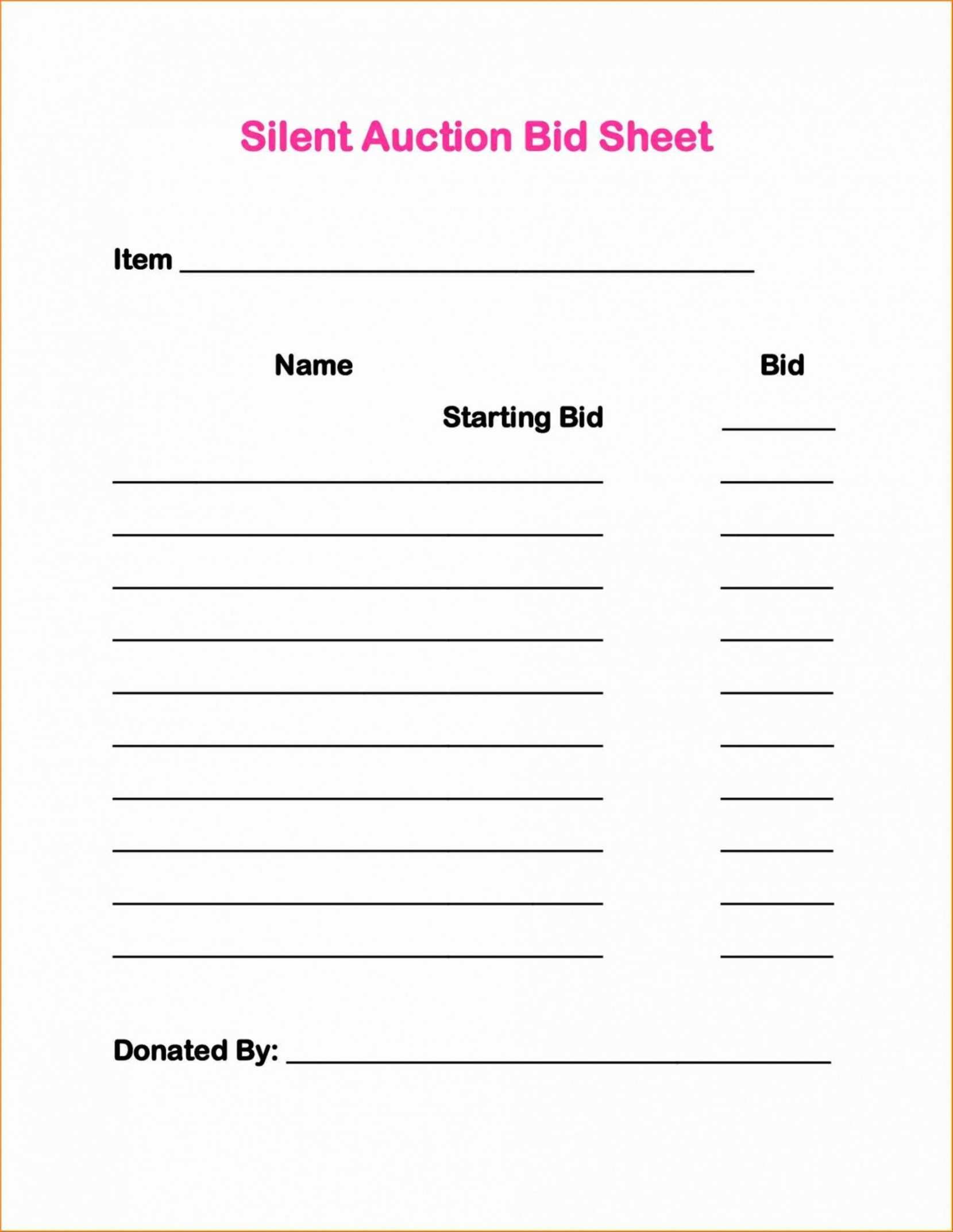 Printable Silent Auction Bid Sheets Pdf Printable Word Searches