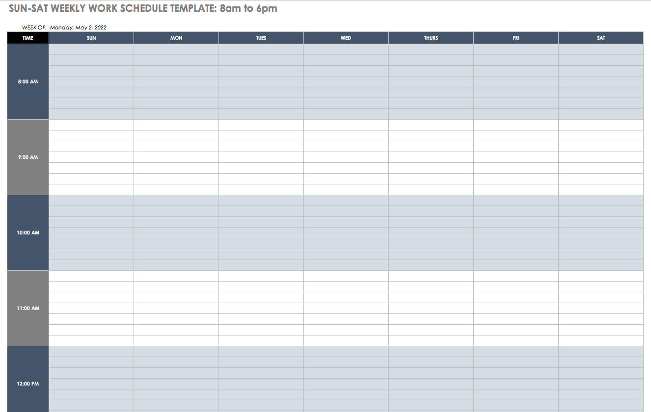 Free Work Schedule Templates For Word And Excel - Free Printable Weekly Work Schedule