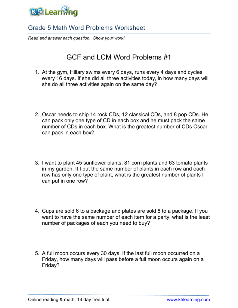Worksheets On Gcf