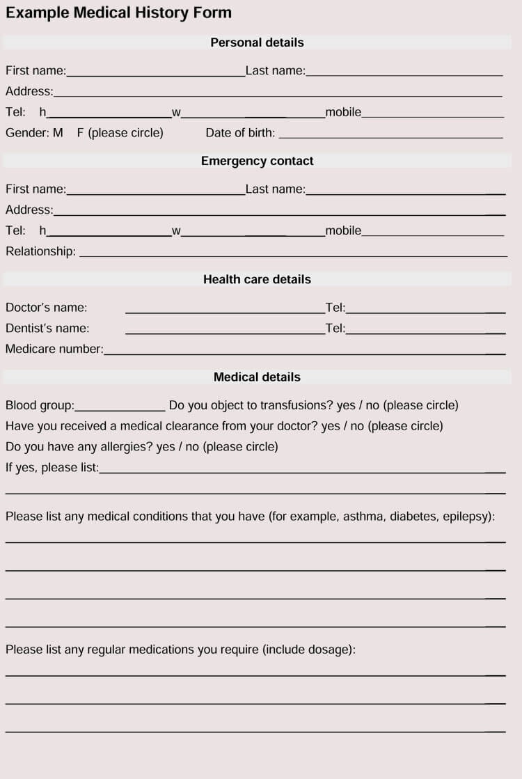 General Medical History Forms (100% Free) - [Word, Pdf] - Free Printable Personal Medical History Forms