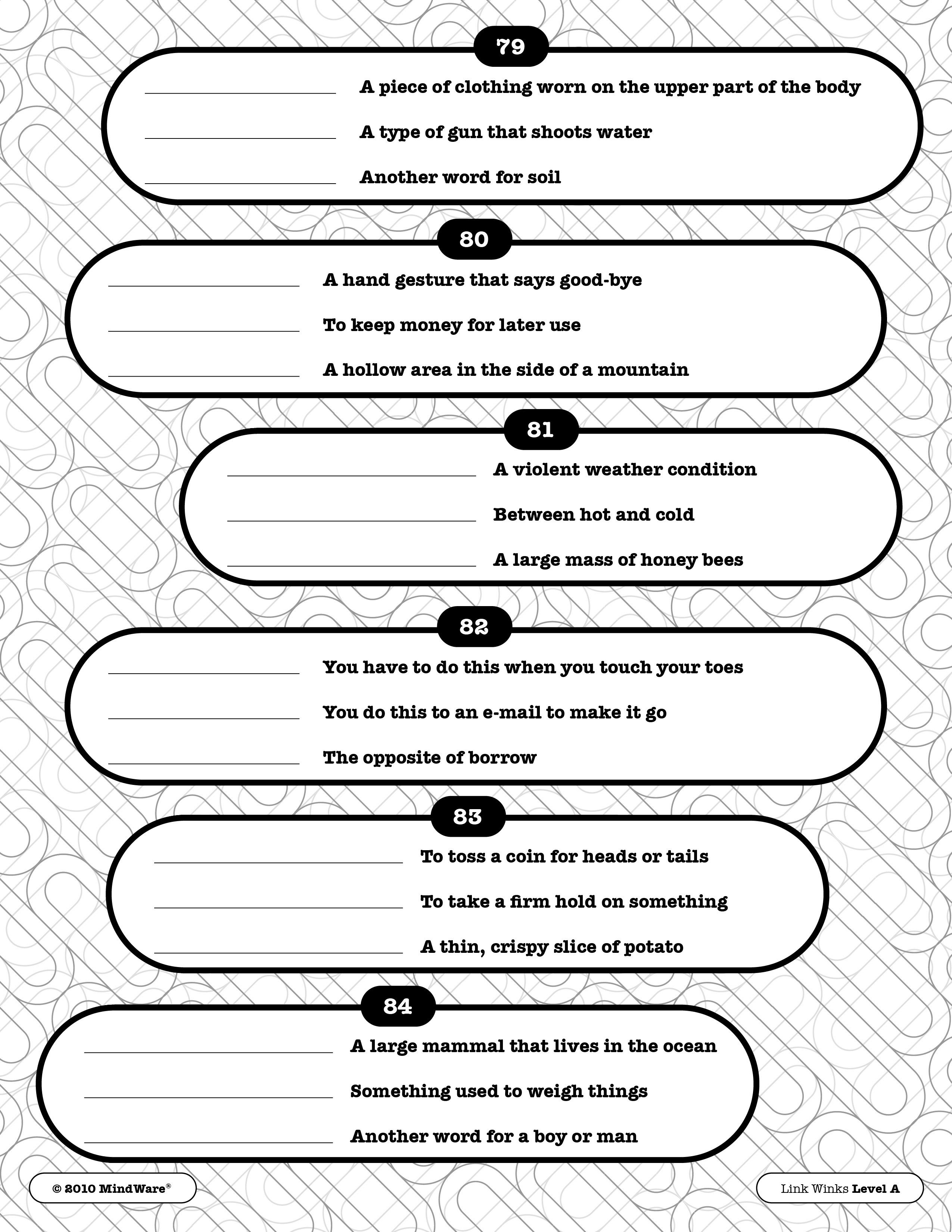 Get Your Brain Moving With A Page From Our Link Winks Level A Book - Free Printable Word Winks