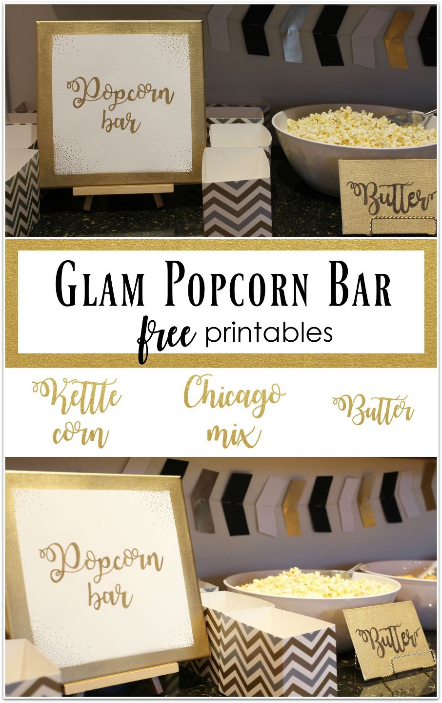 Glam Popcorn Bar, Popcorn Bar, Popcorn Bar Signs, Free Printables - Popcorn Bar Sign Printable Free