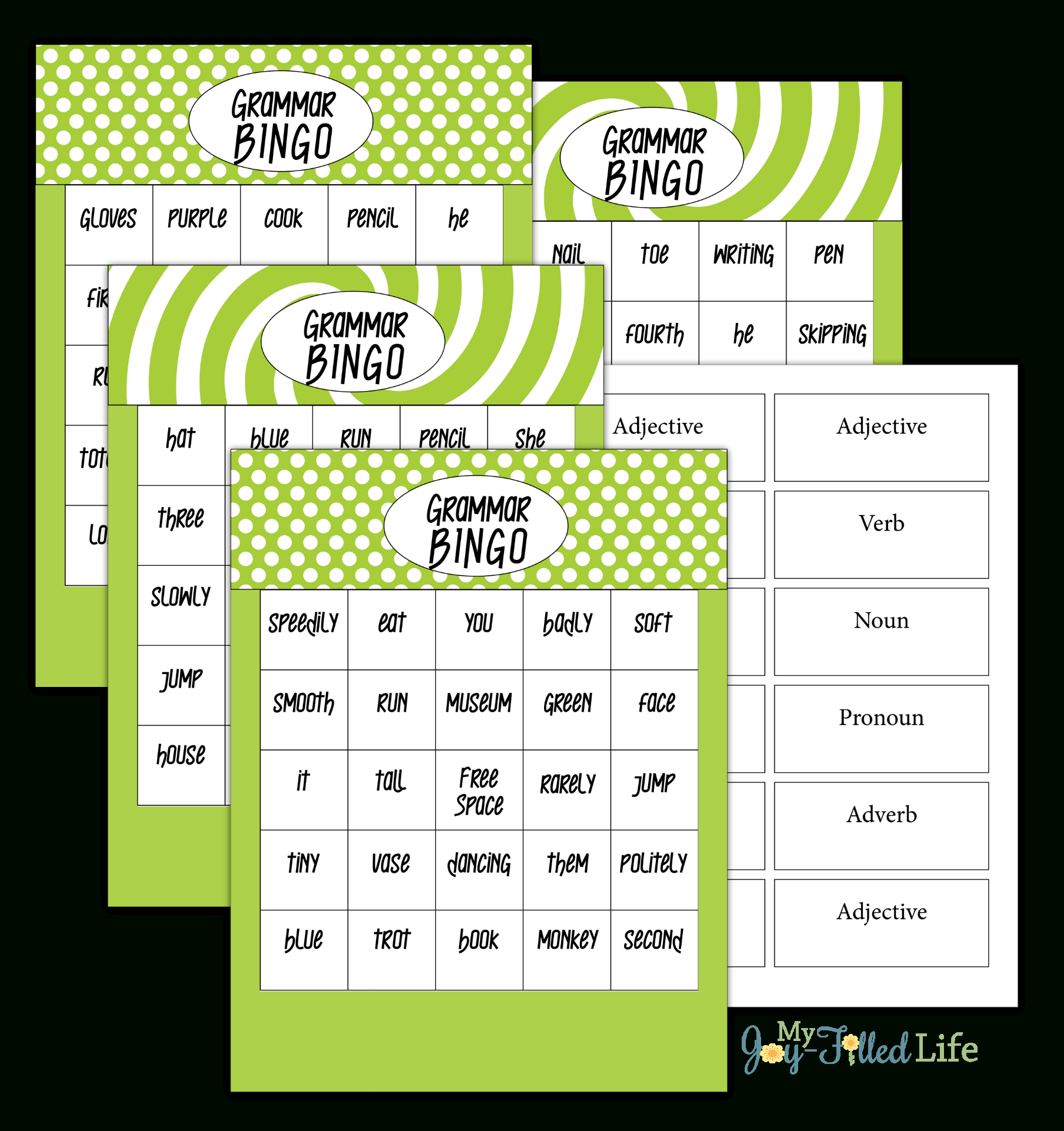 Grammar Bingo - My Joy-Filled Life - Free Printable Parts Of Speech Bingo