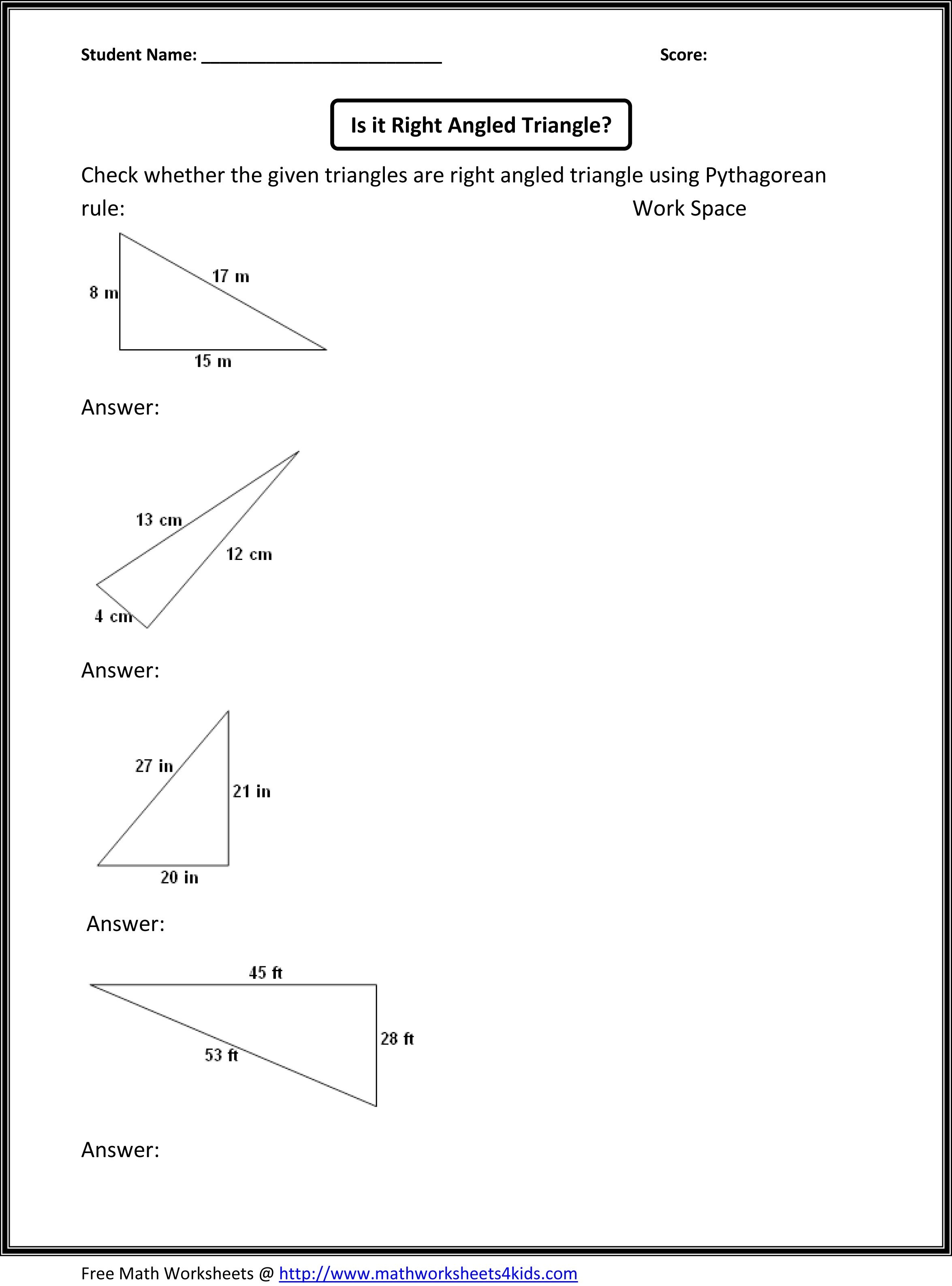 Pythagorean Theorem Worksheet With Answers