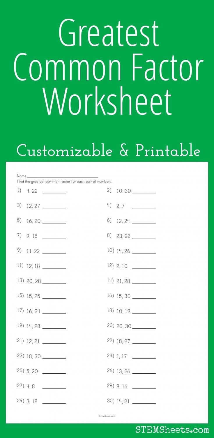 Greatest Common Factor Worksheet Customizable And Printable Math 