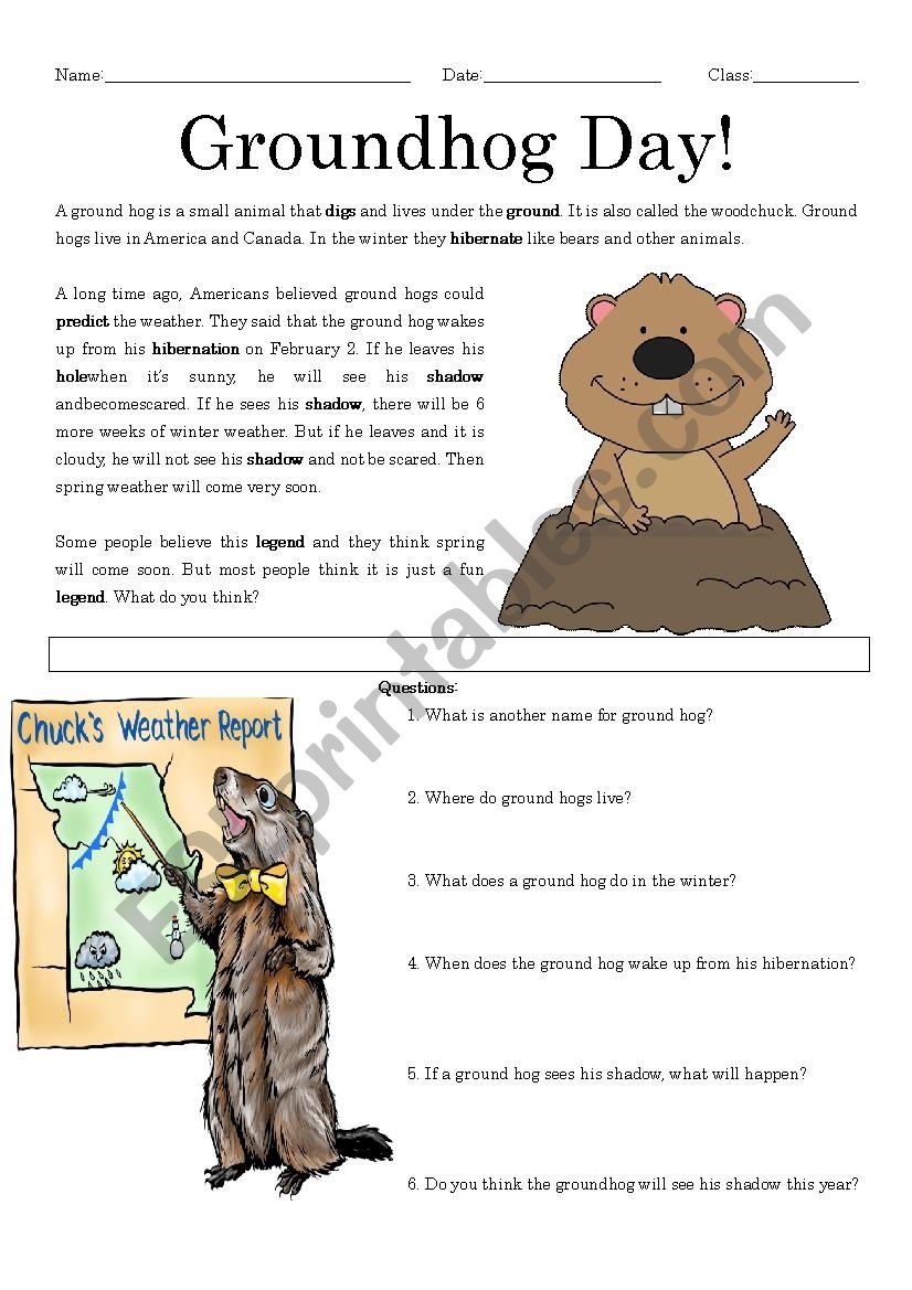 Groundhog Day Reading Comprehension - Esl Worksheetmrsemi - Free Printable Groundhog Day Reading Comprehension Worksheets