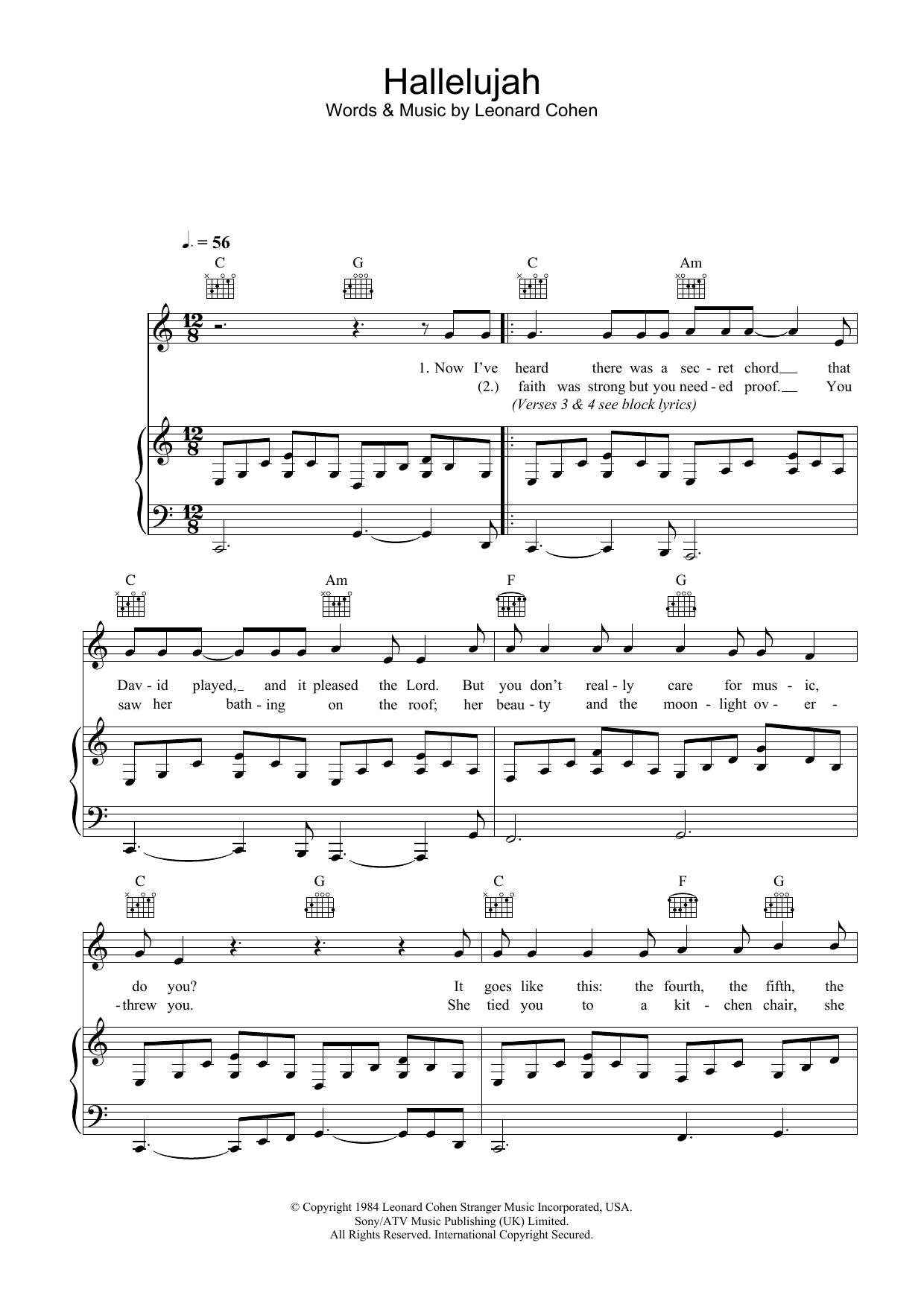 Hallelujah Sheet Musicleonard Cohen For Piano/keyboard - Free Printable Piano Sheet Music For Hallelujah By Leonard Cohen