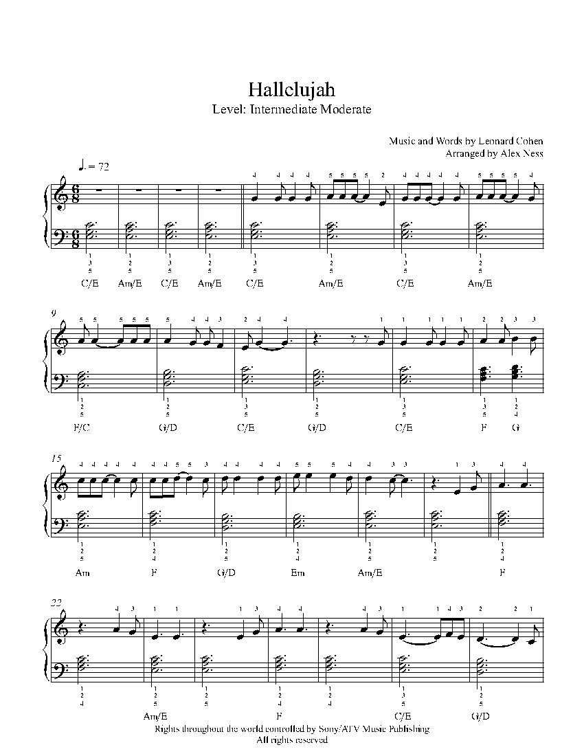 Hallelujahjeff Buckley Piano Sheet Music | Intermediate Level - Hallelujah Piano Sheet Music Free Printable