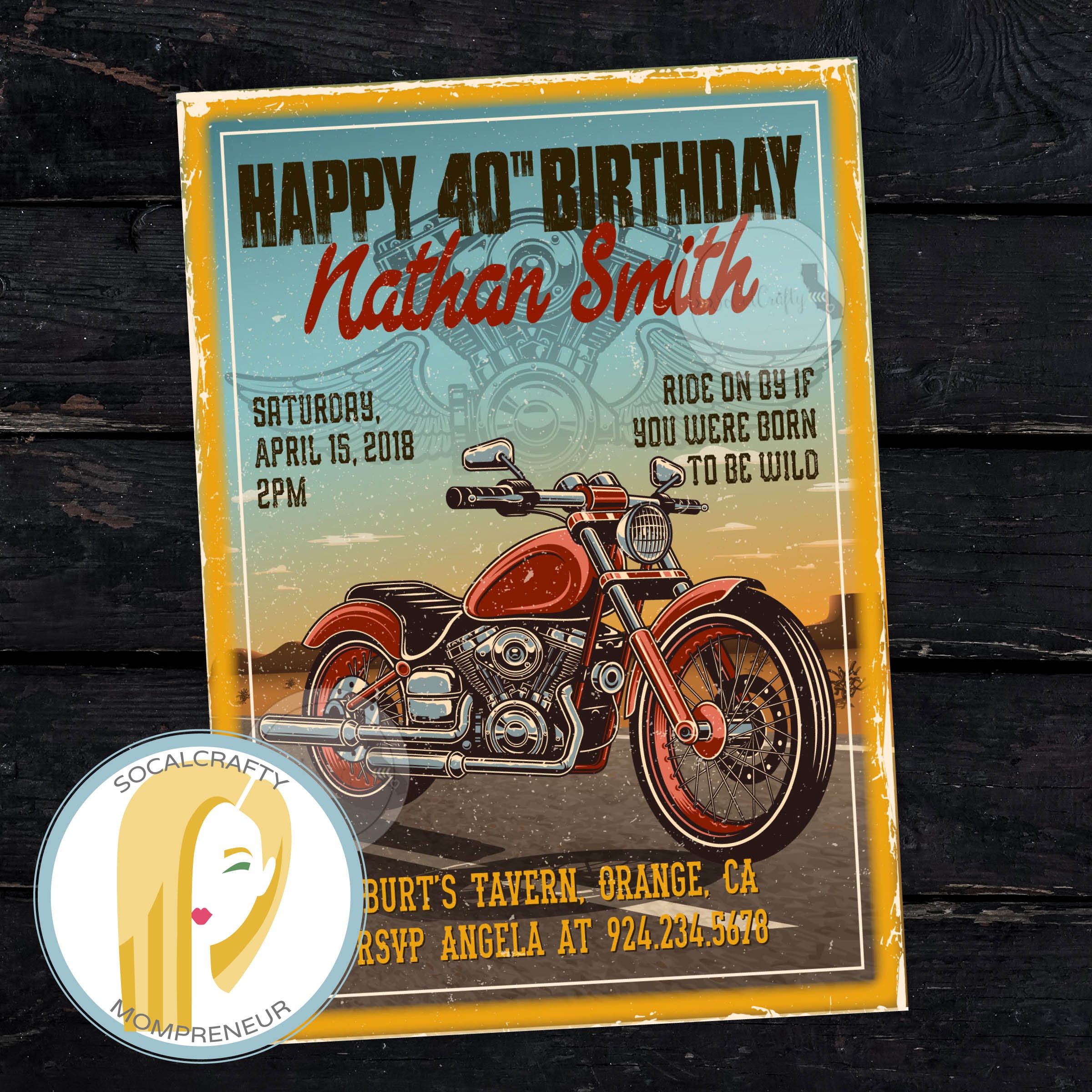 Harley Davidson Birthday Party Invitation Motorcycle | Etsy - Motorcycle Invitations Free Printable