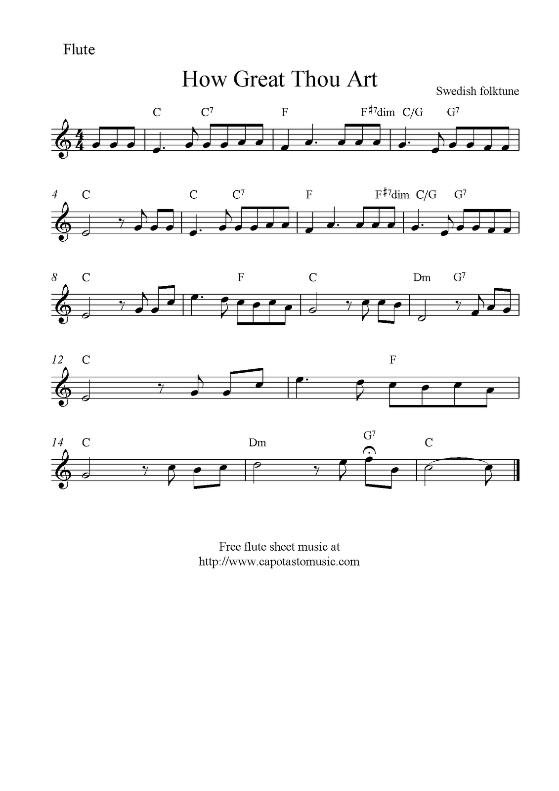 How Great Thou Art, Free Christian Flute Sheet Music Notes - Free Printable Flute Sheet Music