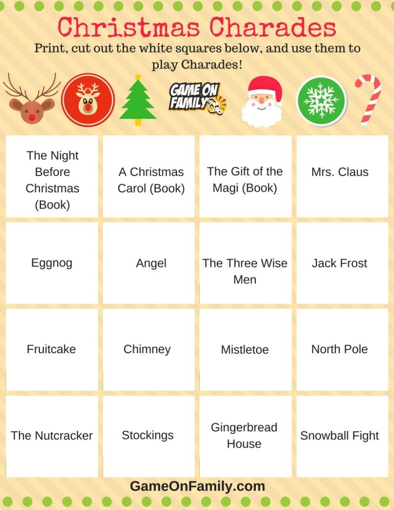 How To Play Christmas Charades: Free Printable Games! | Game On Family - Free Printable Christmas Word Games For Adults