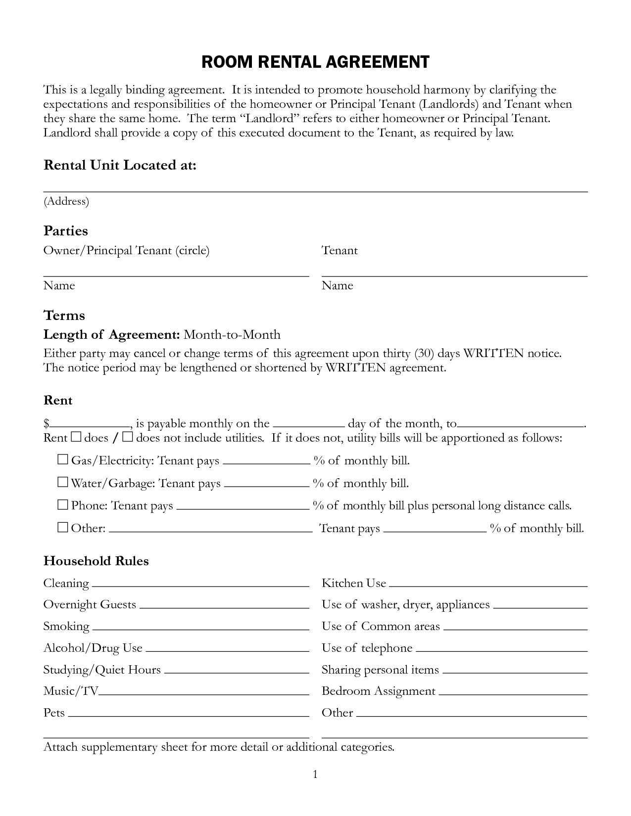 Room Lease Agreement Template Word   Interesting Room Rental Lease Agreement Form Template With Unit Free Printable Roommate Rental Agreement 