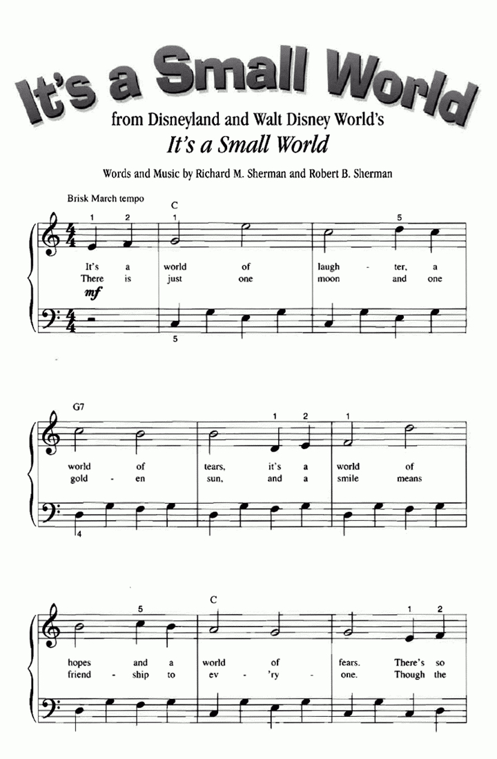 It&amp;#039;s A Small World Piano Sheet Music – Guitar Chords – Walt Disney - Free Guitar Sheet Music For Popular Songs Printable