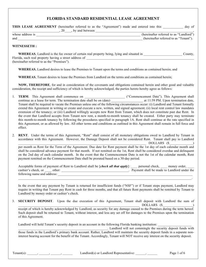 Jkl Florida Home Lease Agreement - Id66476 Opendata - Free Printable Florida Residential Lease Agreement