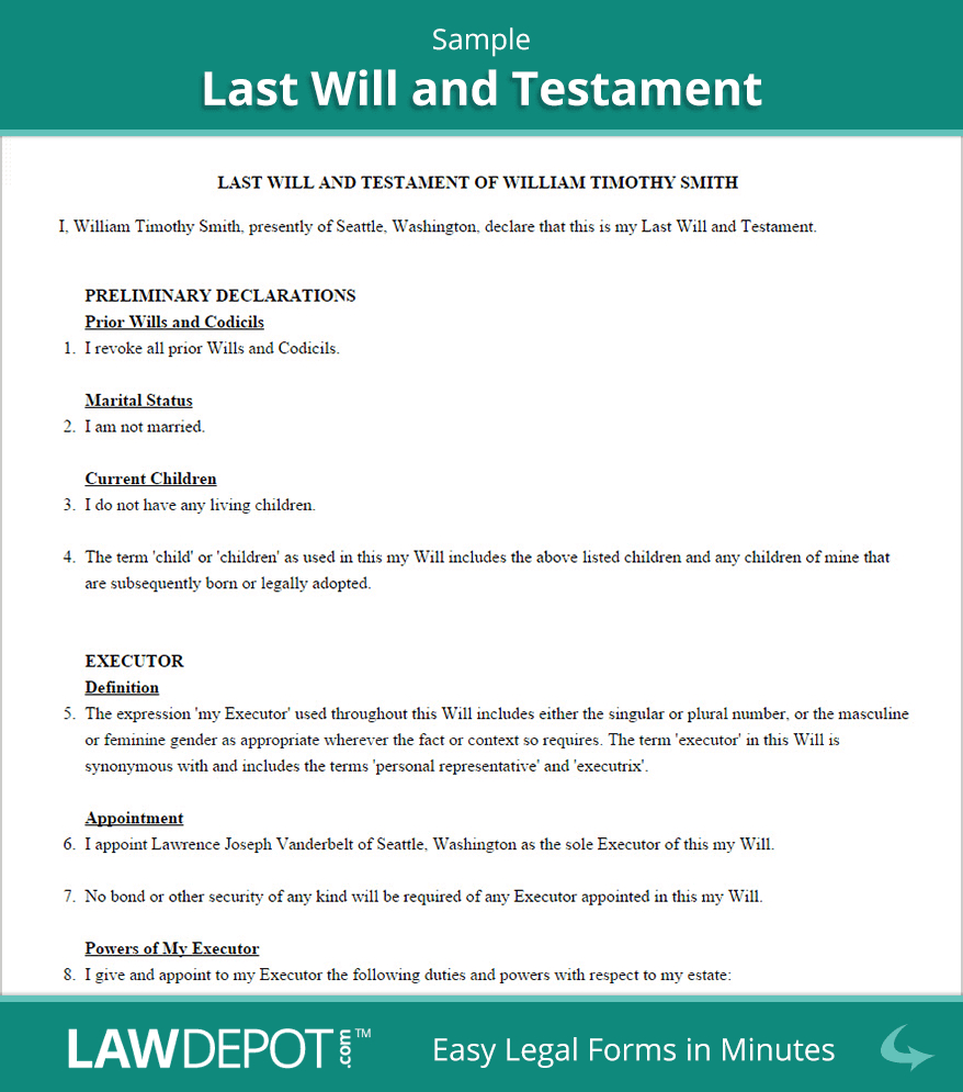 Last Will &amp;amp; Testament Form | Free Last Will (Us) | Lawdepot - Free Printable Living Will Forms Washington State
