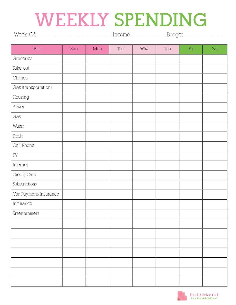 spreadsheet of monthly expenses